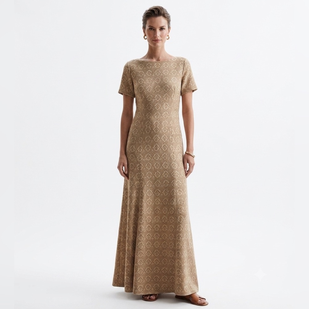 Elegant Tan Off-shoulder Formal Dress